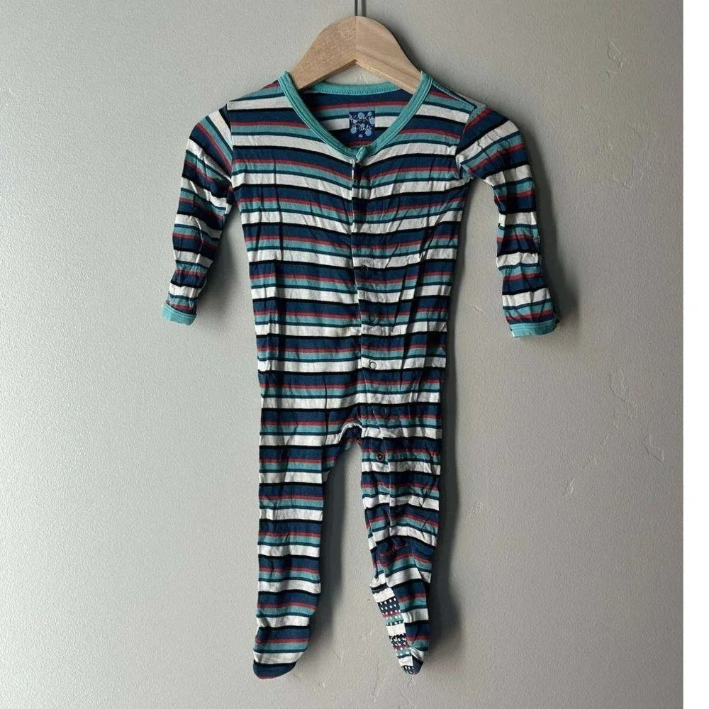 KicKee Pants Bamboo Stripe Footie Pajama Nautical Multi Scandi Baby Comfort